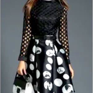 Azimao
Black Pierced Girly Polka Dots Midi Dress